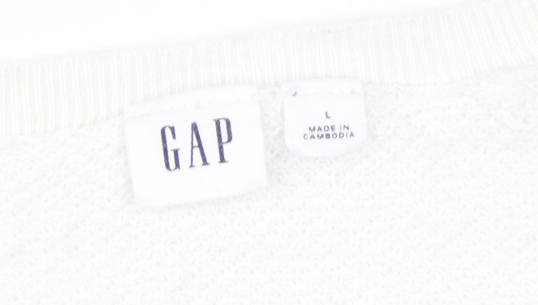 GAP Women's White V-Neck Pullover Jumper, L