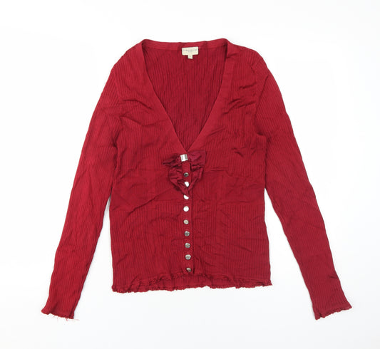 Karen Millen Women's Red Button-Up Cardigan, Size 10