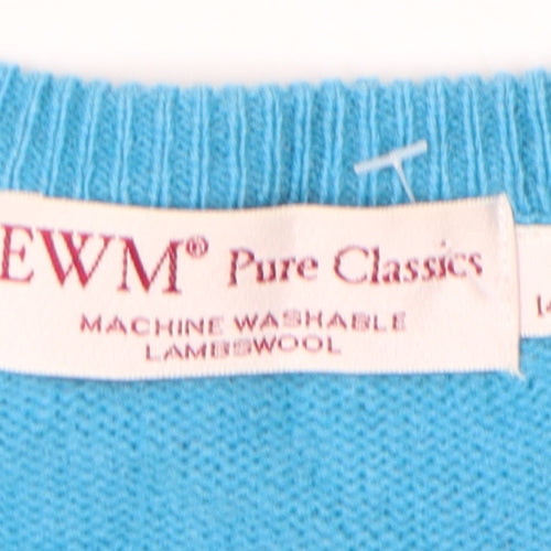 EWM Women's Blue V-Neck Lambswool Jumper Size M