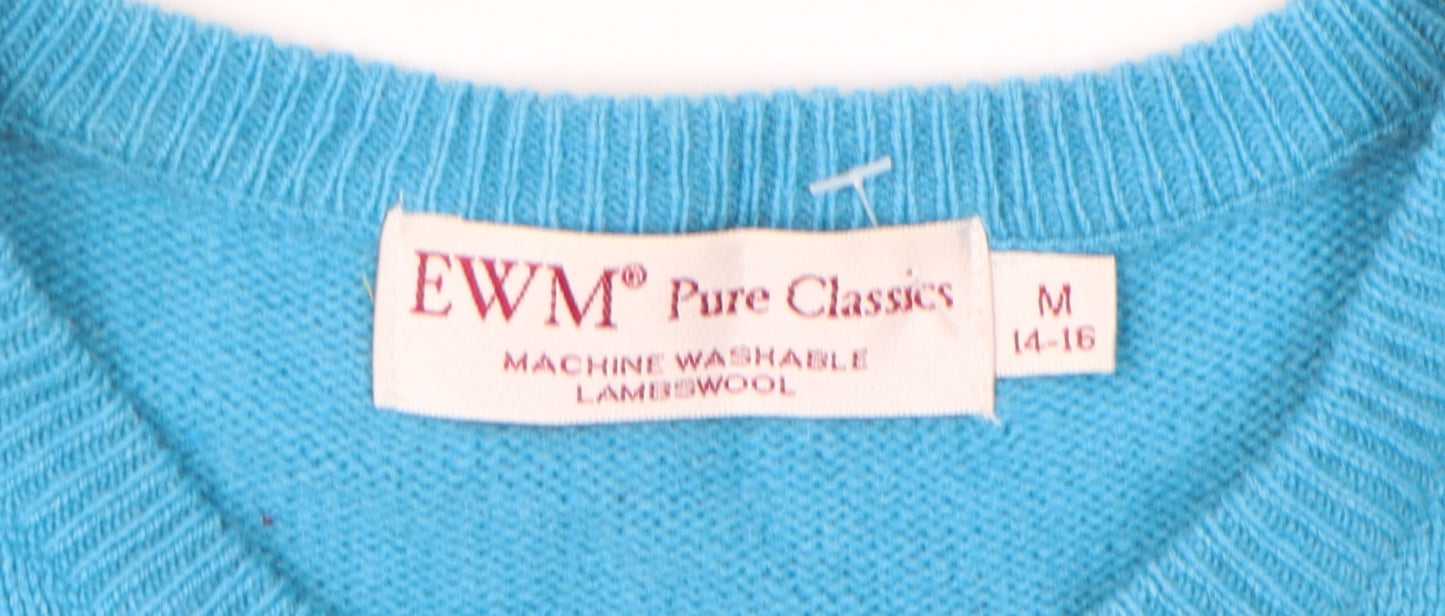 EWM Women's Blue V-Neck Lambswool Jumper Size M