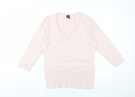 GAP Women's Pink V-Neck Pullover Jumper L