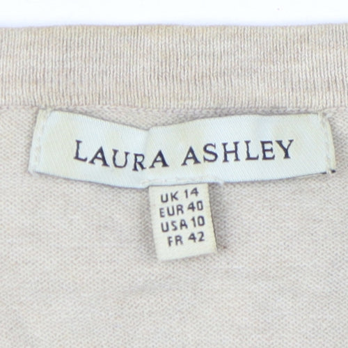 Laura Ashley Women's Beige Cardigan 3/4 Sleeve Size UK 14