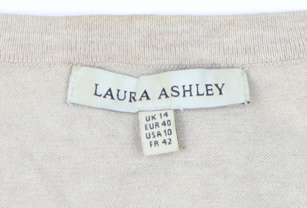 Laura Ashley Women's Beige Cardigan 3/4 Sleeve Size UK 14