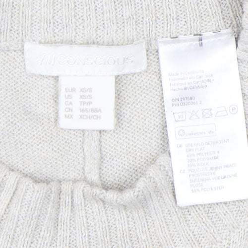 H&M Women Beige XS Mock Neck Jumper