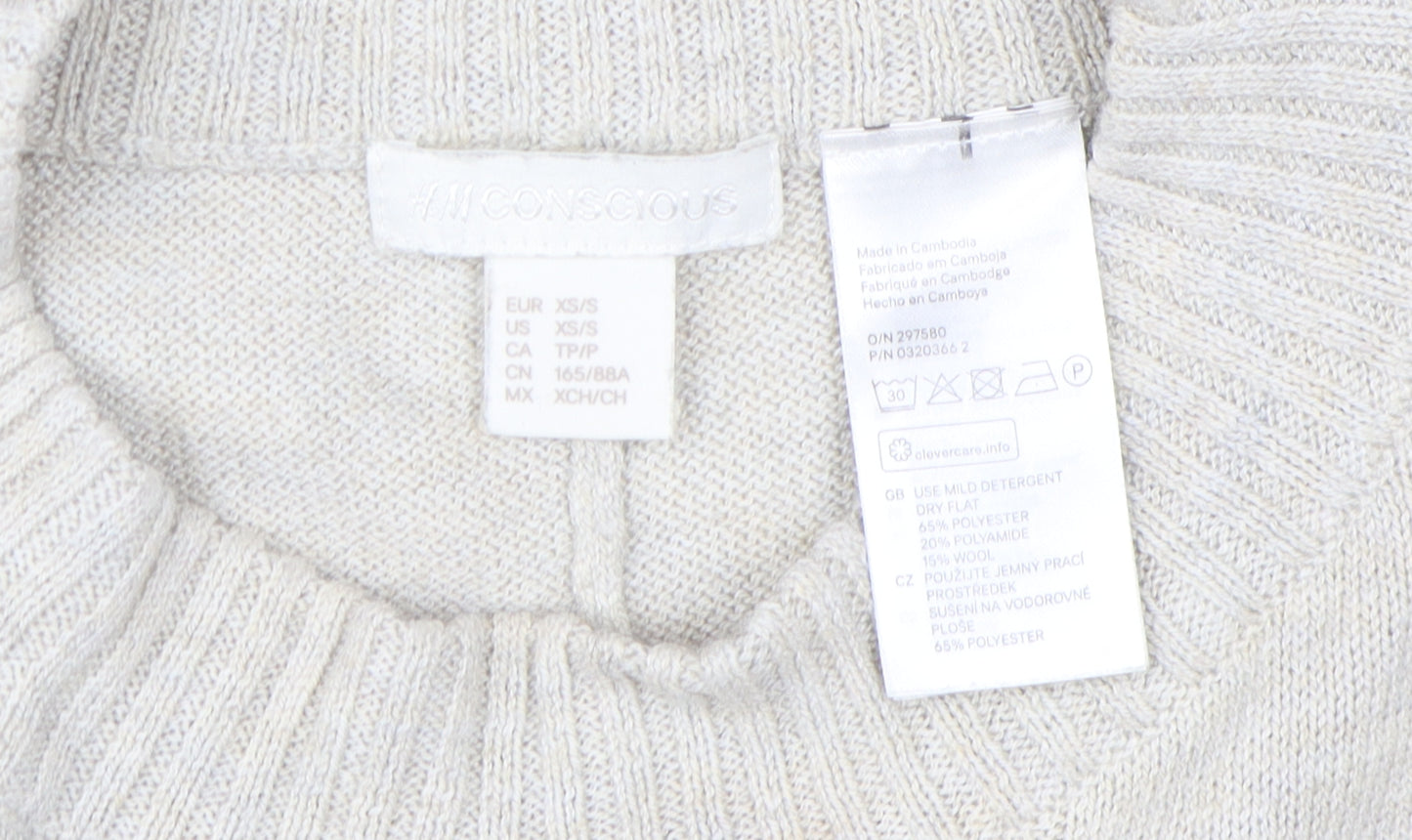 H&M Women Beige XS Mock Neck Jumper