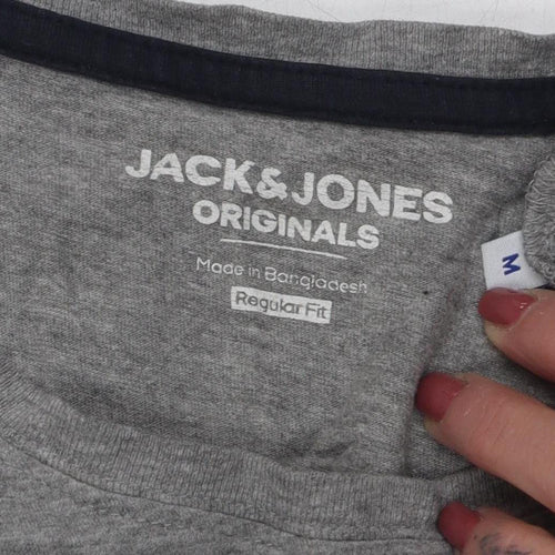 Jack & Jones Mens Grey T-Shirt, Medium, Logo Accent