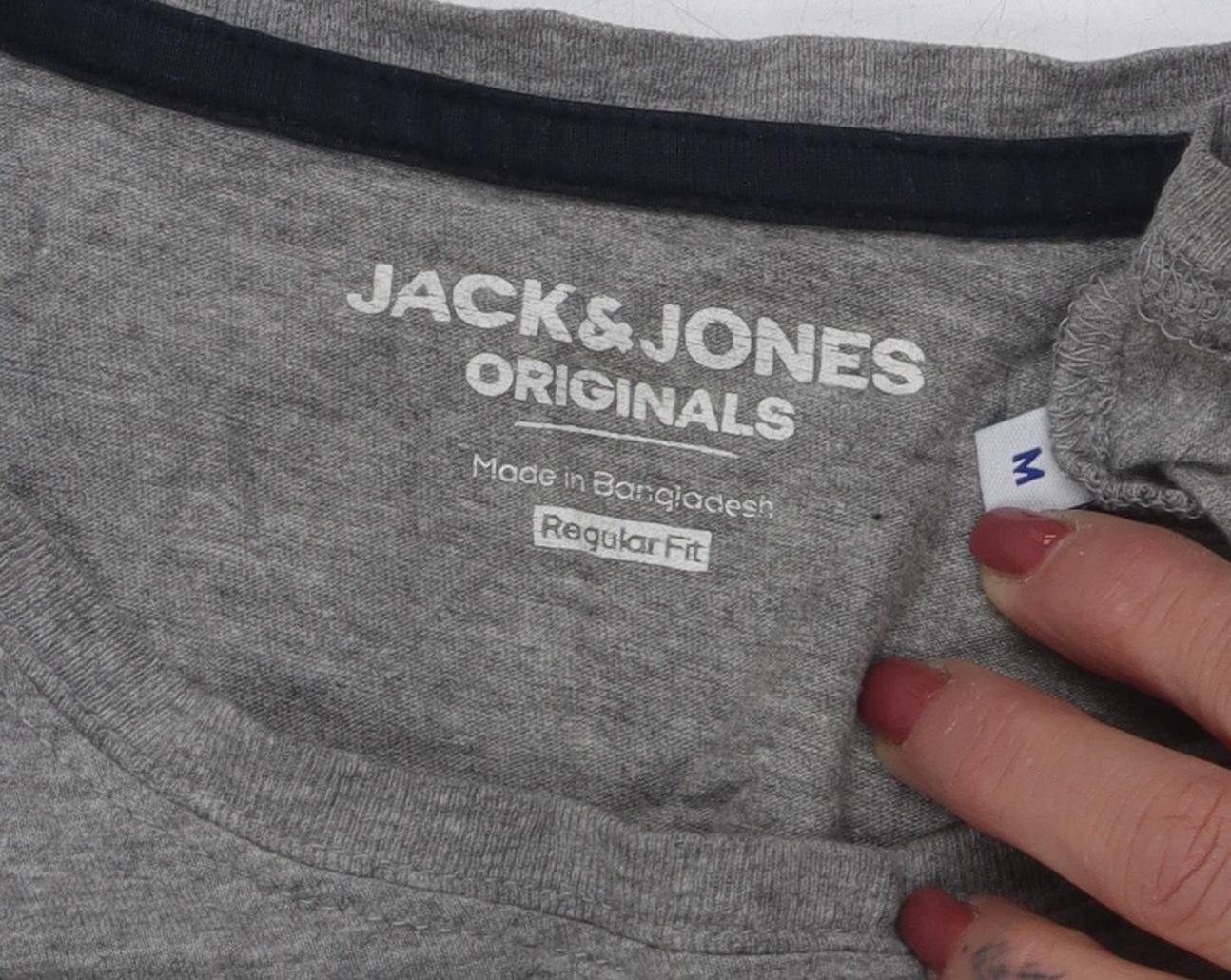 Jack & Jones Mens Grey T-Shirt, Medium, Logo Accent