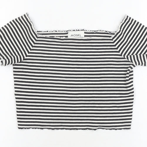 Monki Women's Black Striped Cropped T-Shirt Size 12