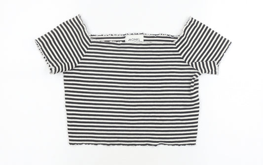 Monki Women's Black Striped Cropped T-Shirt Size 12