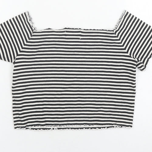 Monki Women's Black Striped Cropped T-Shirt Size 12