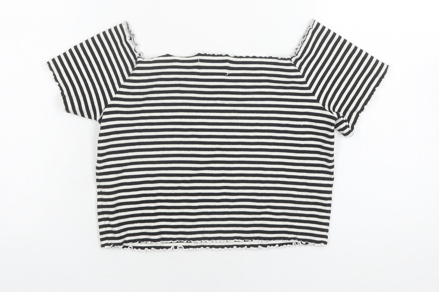 Monki Women's Black Striped Cropped T-Shirt Size 12