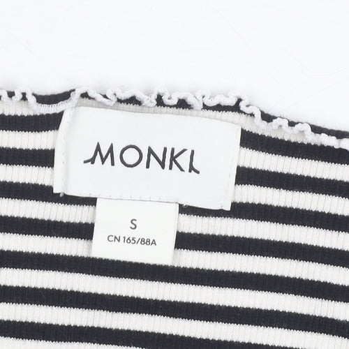 Monki Women's Black Striped Cropped T-Shirt Size 12