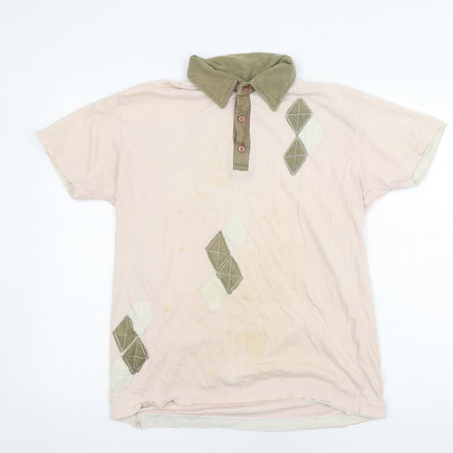 Urban Vintage Beige Argyle Polo M Unisex Cotton Casual