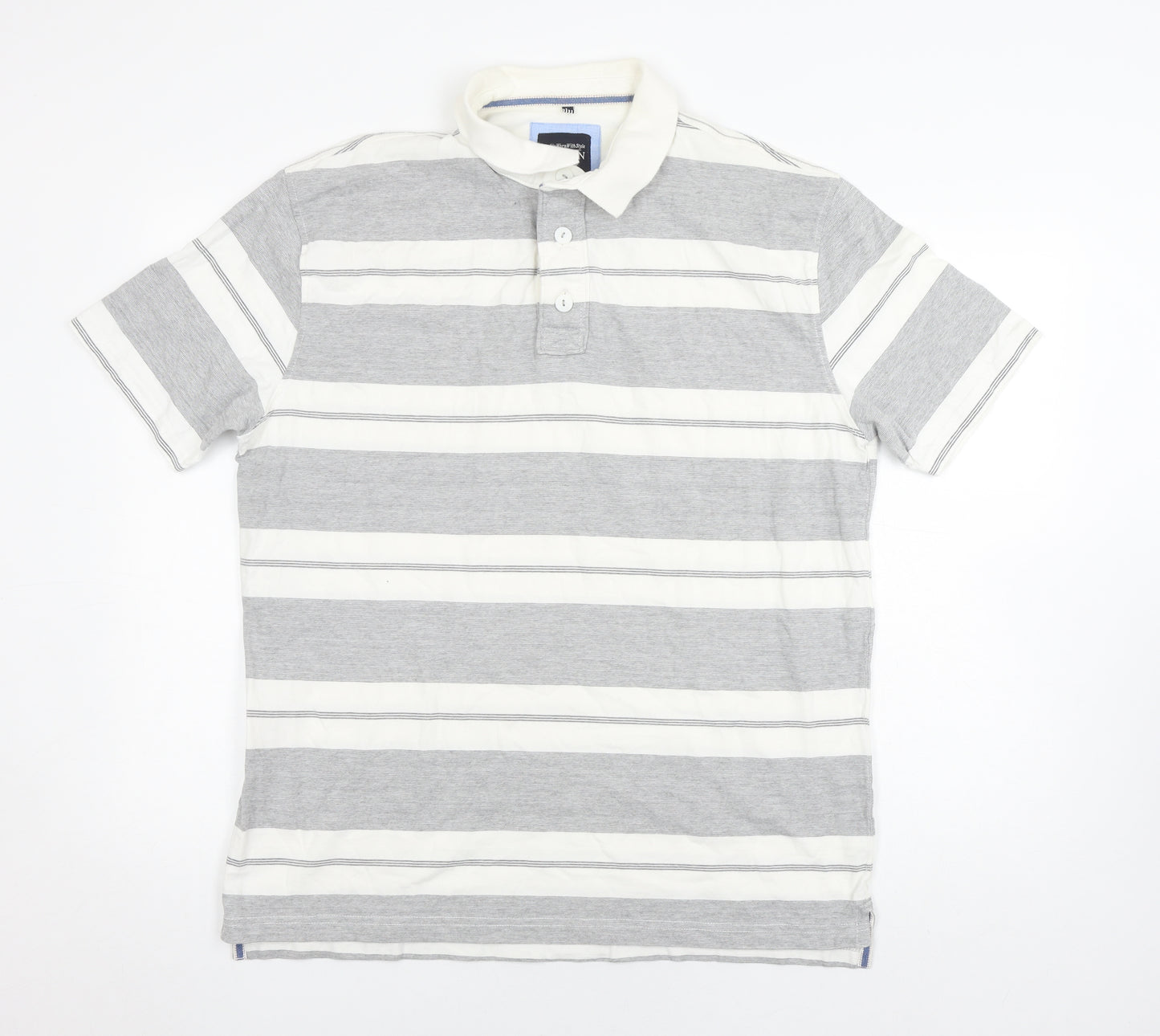 Boston Crew Men's Grey Striped Polo Shirt L