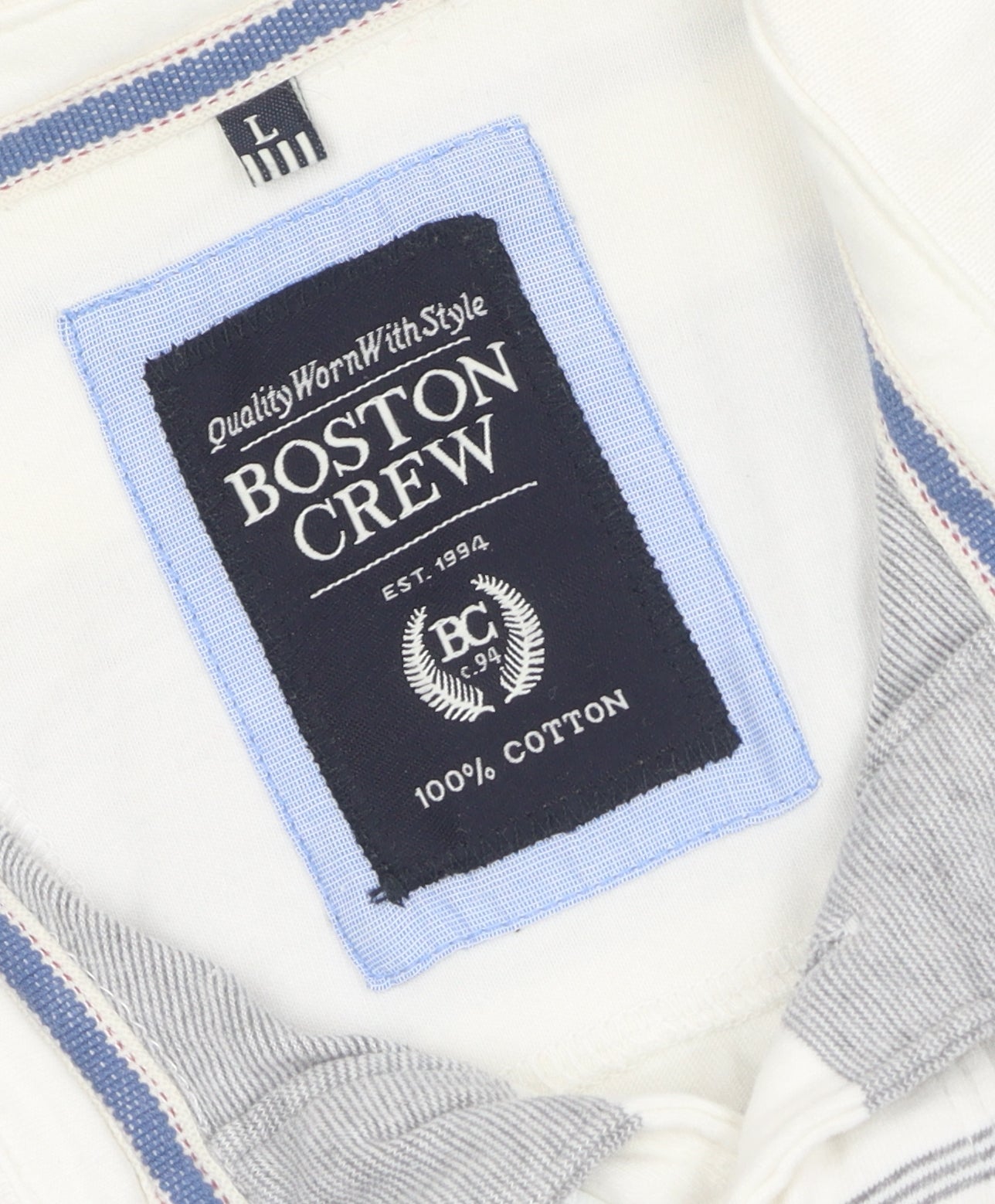 Boston Crew Men's Grey Striped Polo Shirt L