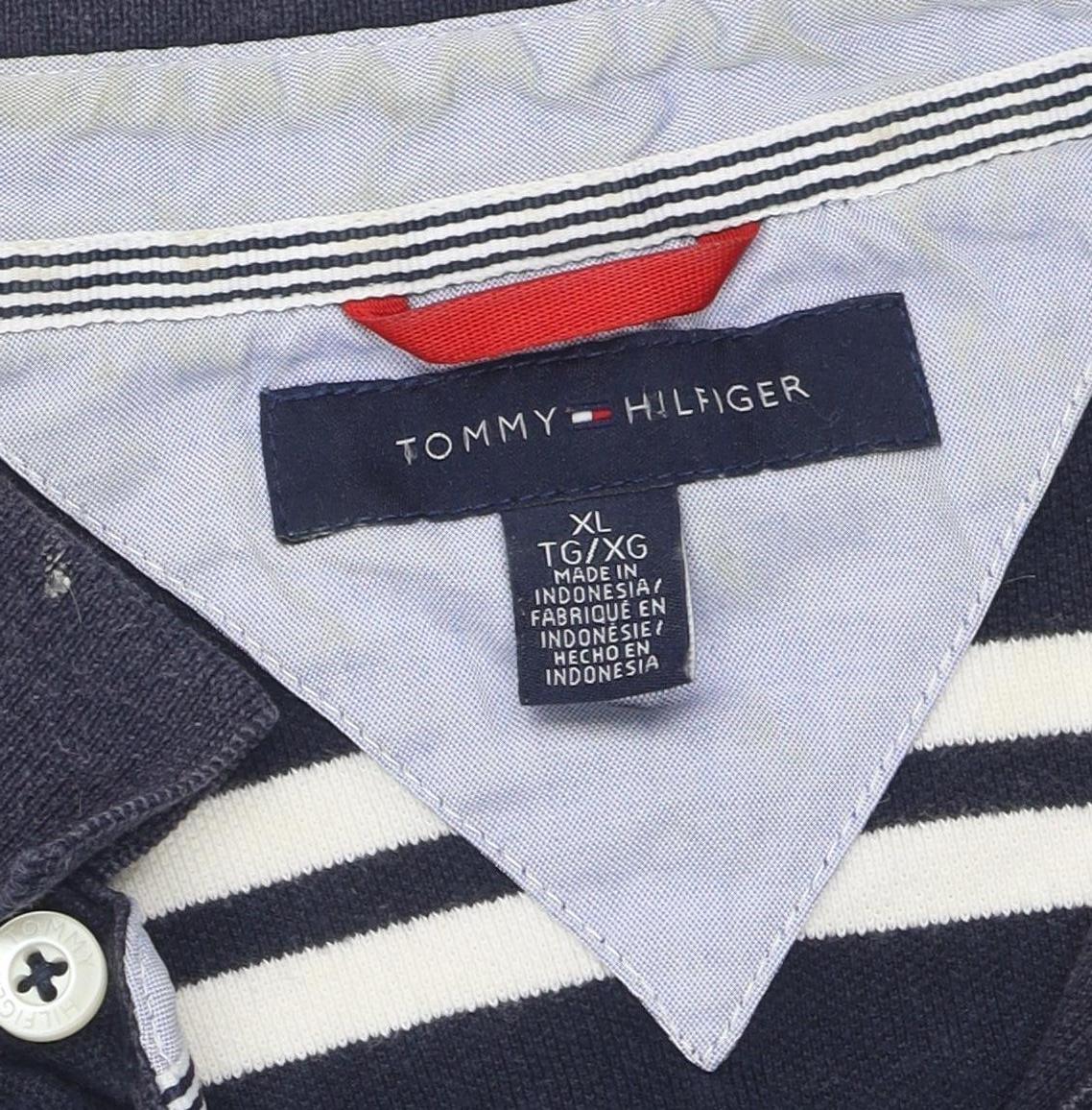 Tommy Hilfiger Men's Black XL Striped Polo Shirt