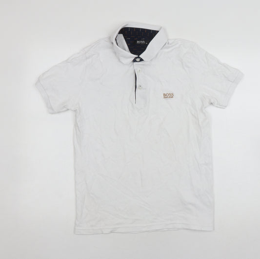 BOSS Men's White Polo Shirt M Short Sleeve Stylish Logo