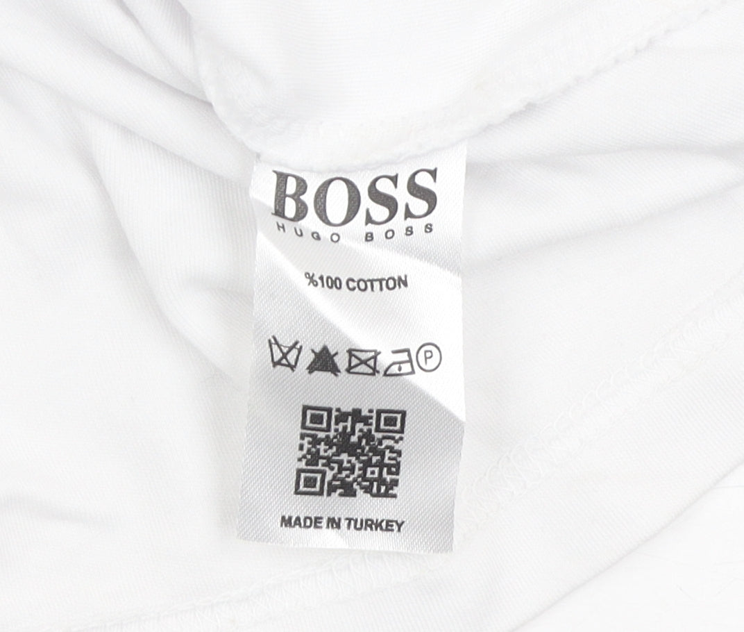 BOSS Men's White Polo Shirt M Short Sleeve Stylish Logo