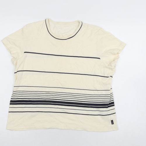 Maine New England Women Beige Striped T-Shirt, Size 8, Casual