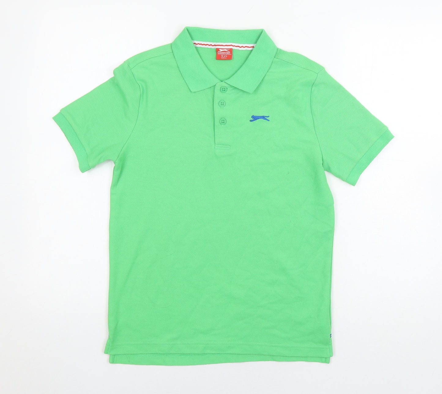 Slazenger Boys Green Polo Shirt 13 Years Short Sleeve Basic