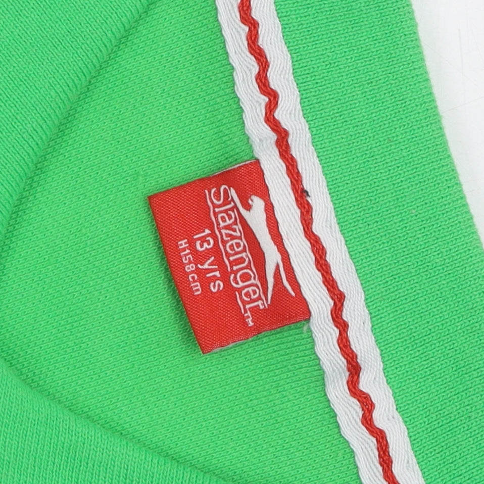 Slazenger Boys Green Polo Shirt 13 Years Short Sleeve Basic