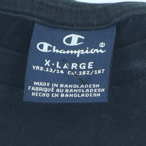 Champion Boys Black Casual T-Shirt, 13-14 Years, Logo Accent