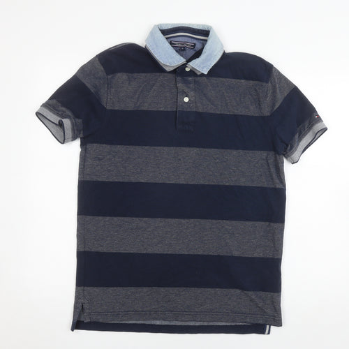 Tommy Hilfiger Men's Blue Striped Polo Shirt M