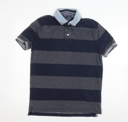 Tommy Hilfiger Men's Blue Striped Polo Shirt M