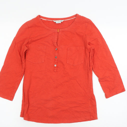 Boden Women's Red Henley T-Shirt, Size 8, 3/4 Sleeve Casual