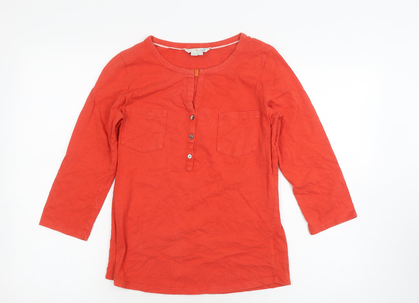 Boden Women's Red Henley T-Shirt, Size 8, 3/4 Sleeve Casual