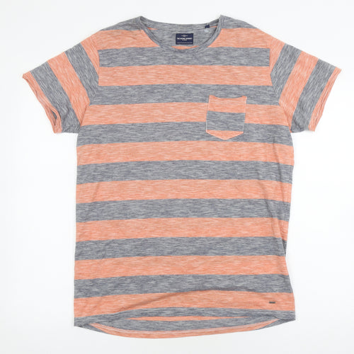 Solid Men's Striped Multicoloured Crew Neck T-Shirt L