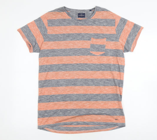 Solid Men's Striped Multicoloured Crew Neck T-Shirt L