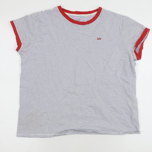 Lee Unisex White Striped Ringer T-Shirt L Casual