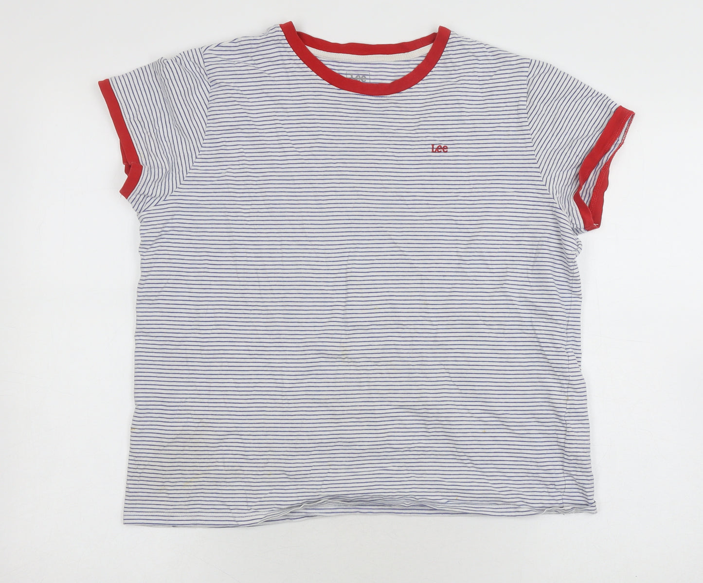 Lee Unisex White Striped Ringer T-Shirt L Casual