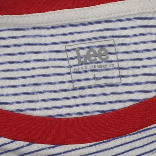 Lee Unisex White Striped Ringer T-Shirt L Casual