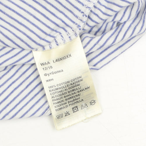 Lee Unisex White Striped Ringer T-Shirt L Casual