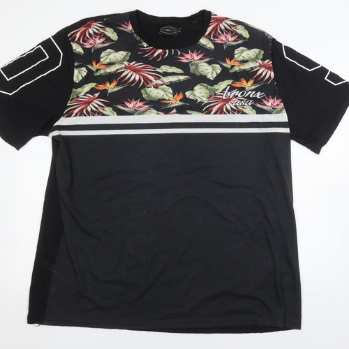 Label J Men's 2XL Black Floral Tropical T-Shirt