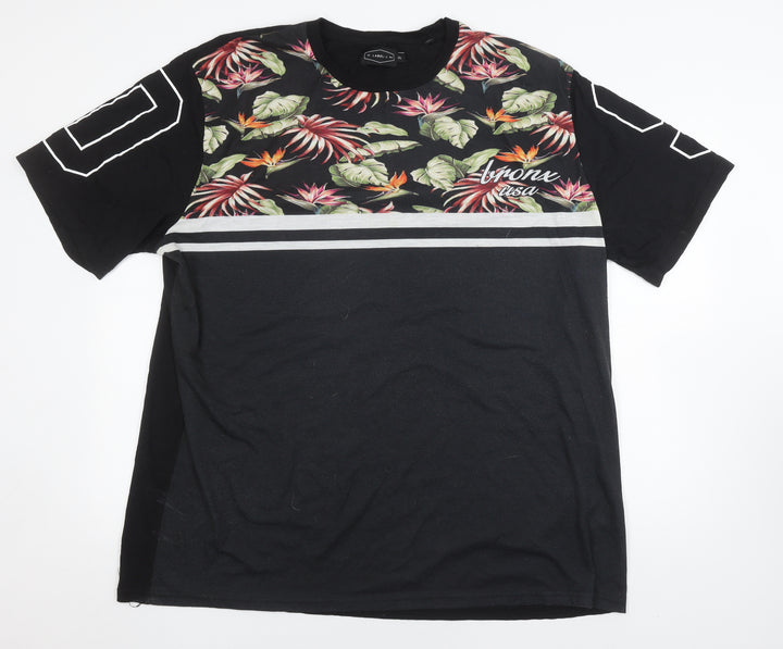 Label J Men's 2XL Black Floral Tropical T-Shirt