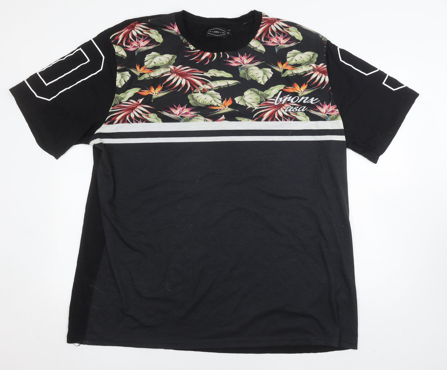 Label J Men's 2XL Black Floral Tropical T-Shirt