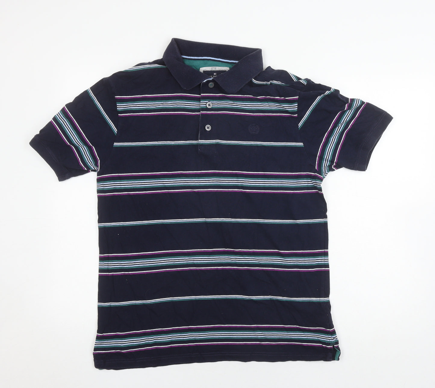 Marks and Spencer Men's Regular Fit Blue Striped Polo M