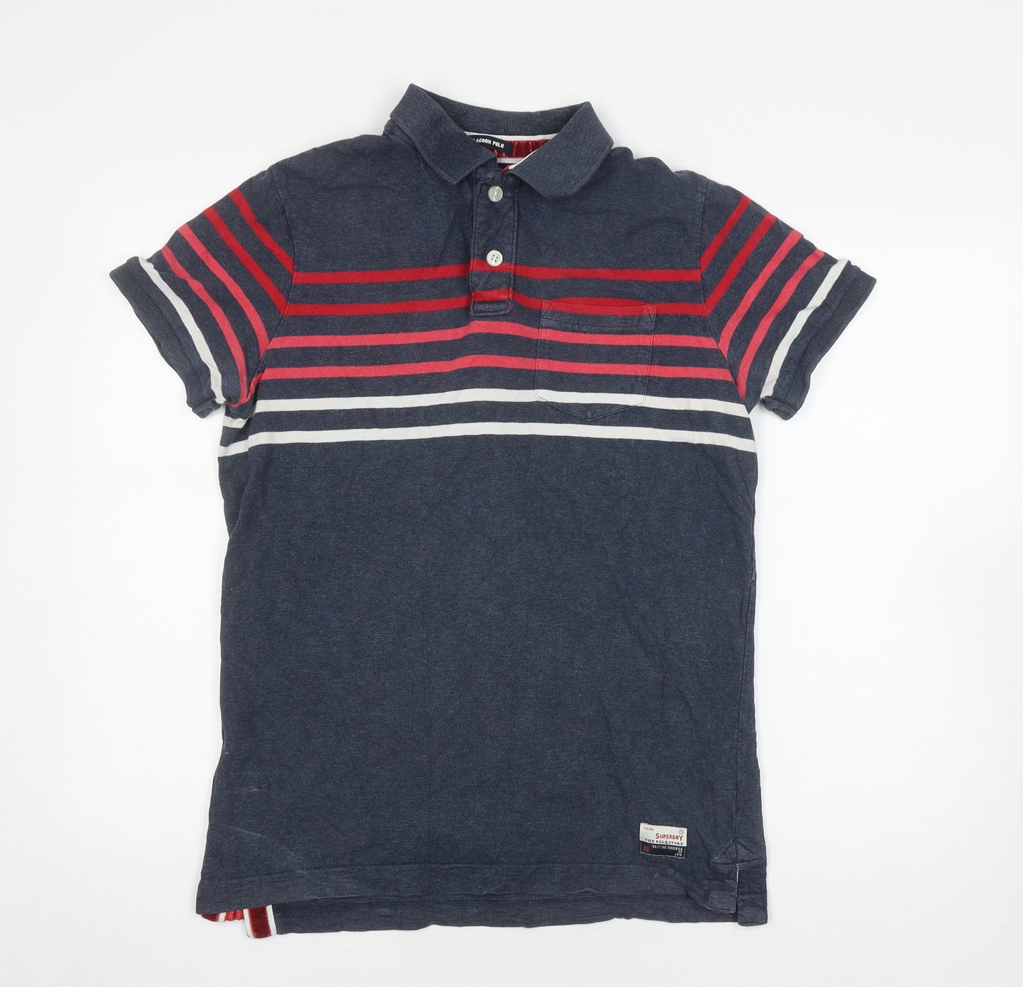 Superdry Men's Blue Striped Polo Shirt, Size L