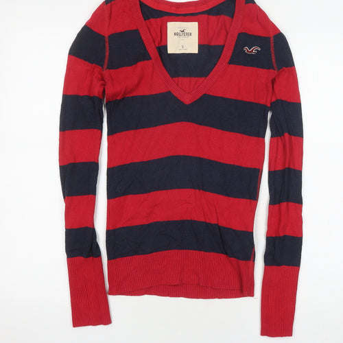 Hollister Women's Multicolour Striped V-Neck Jumper S