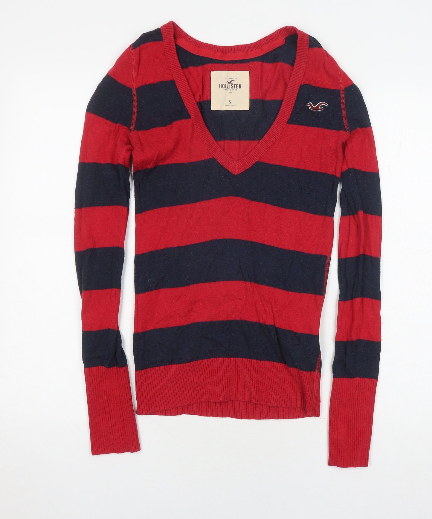 Hollister Women's Multicolour Striped V-Neck Jumper S