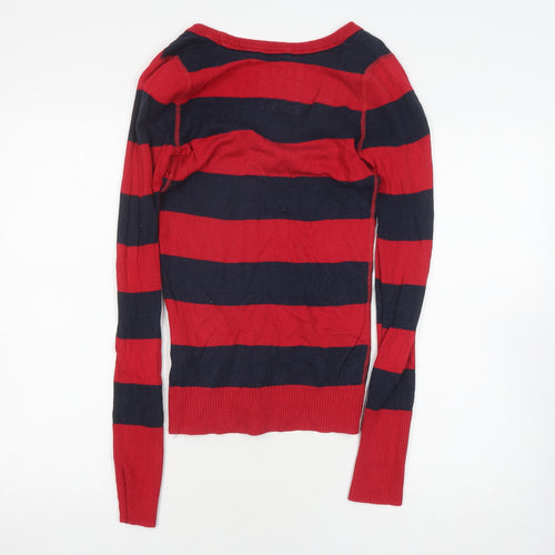 Hollister Women's Multicolour Striped V-Neck Jumper S