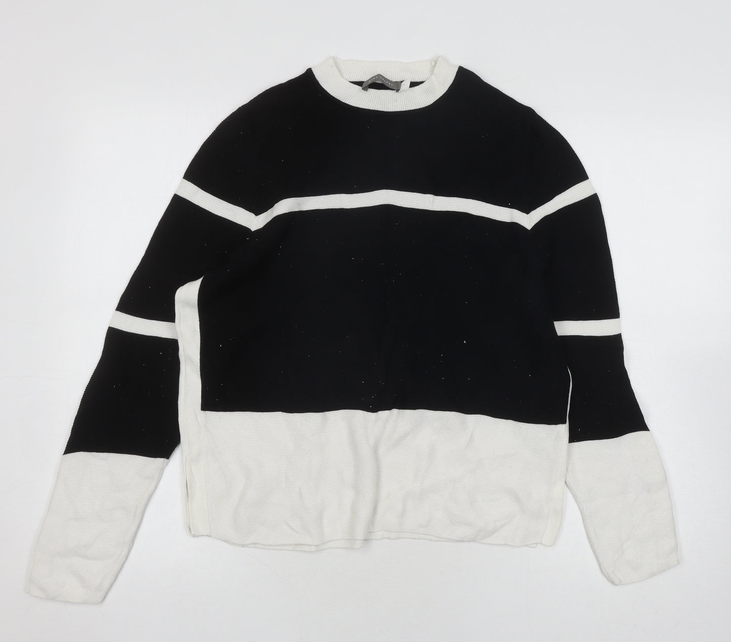 Mint Velvet Women's Black White Striped Cotton Pullover Jumper - L