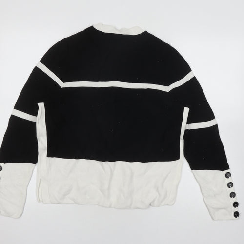 Mint Velvet Women's Black White Striped Cotton Pullover Jumper - L