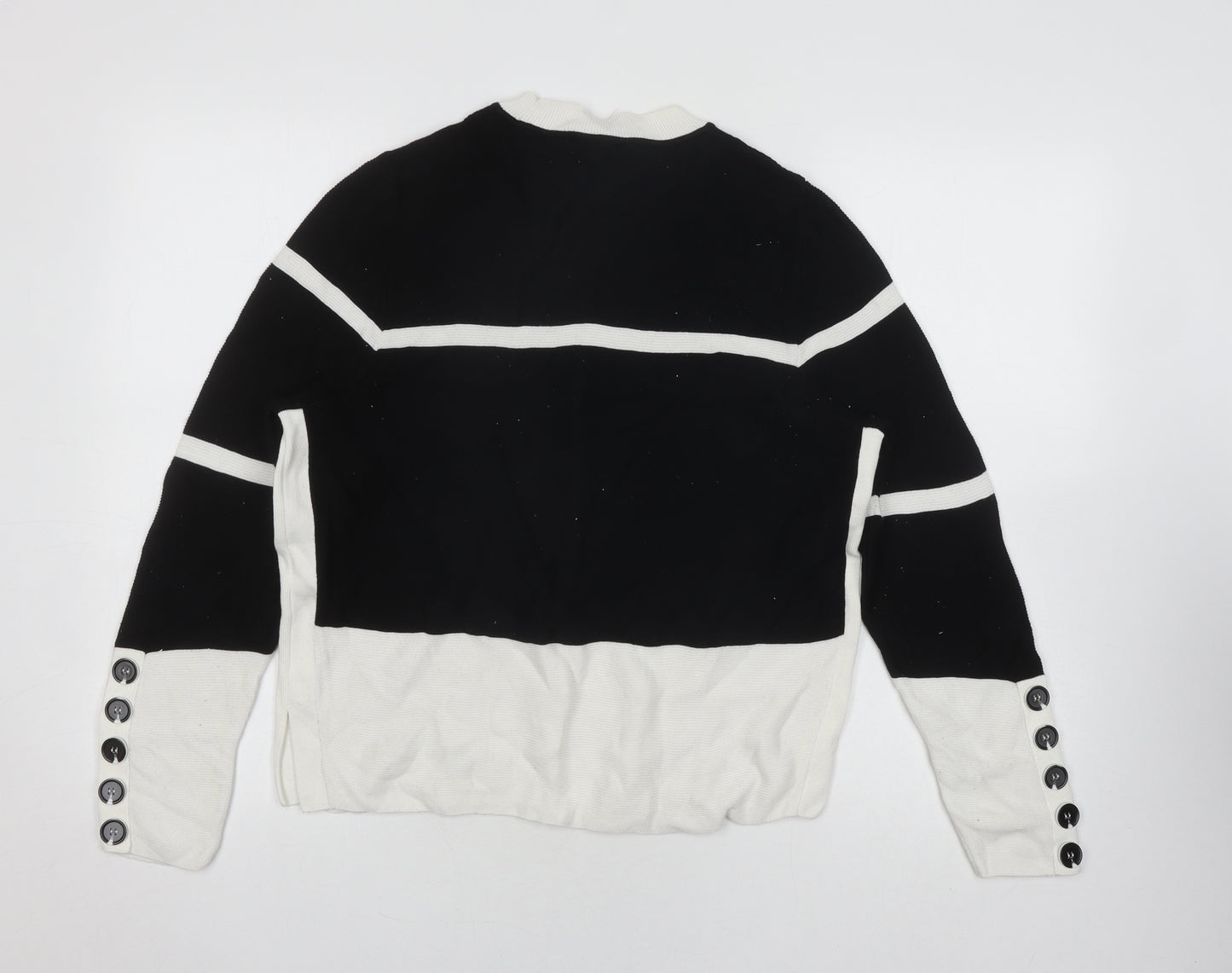 Mint Velvet Women's Black White Striped Cotton Pullover Jumper - L