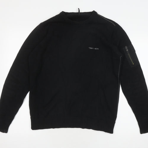 Teddy Smith Men's Black Cotton Pullover Jumper - Size S