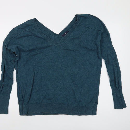 Gap Women's Blue V-Neck Cotton Pullover Jumper M