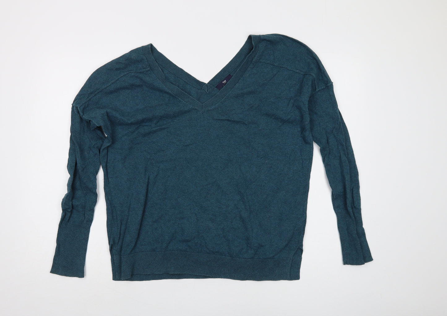 Gap Women's Blue V-Neck Cotton Pullover Jumper M